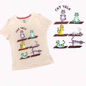 🐈 Pink "CAT YOGA" T-Shirt Size XL (14-16)